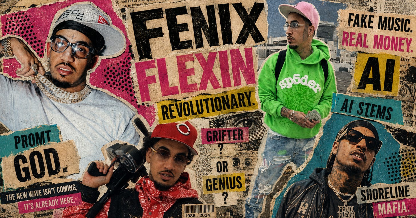 1980s style cutout collage of fenix flexin and text 