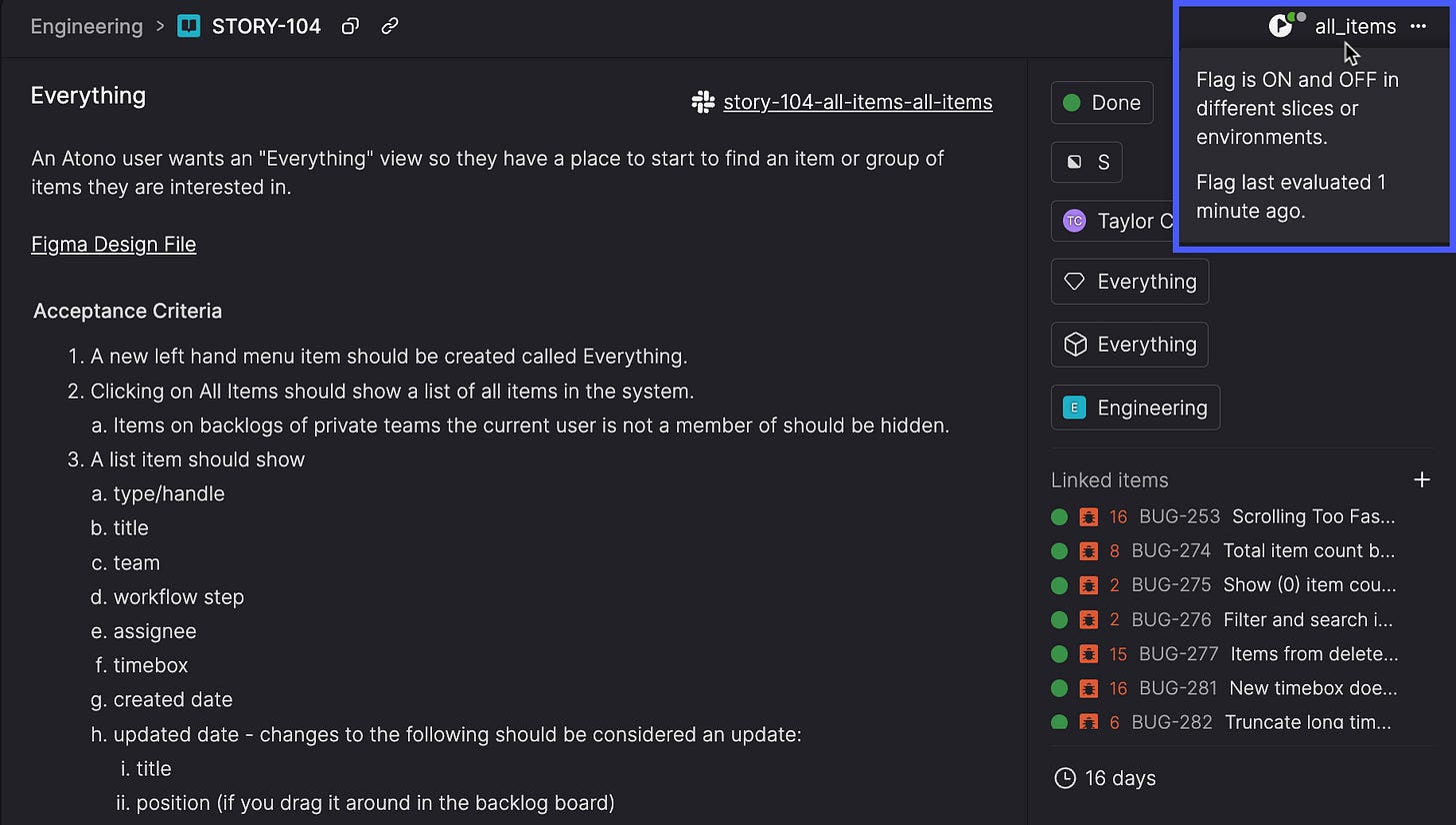 Story-embedded feature flags in Atono