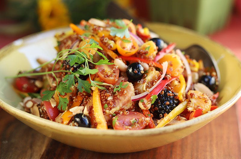 Colorful Quinoa and Fruit Salad with Tomatoes and White Beans, Cook the Vineyard