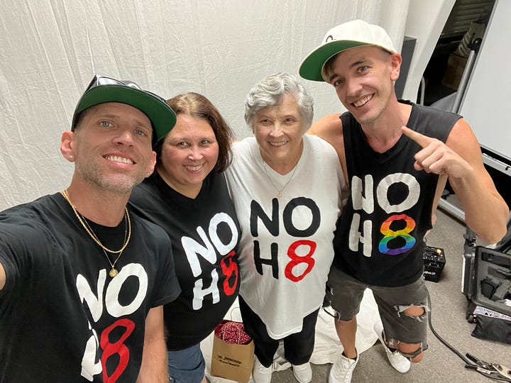 Images of men and women with NOH8 tattoos and shirts