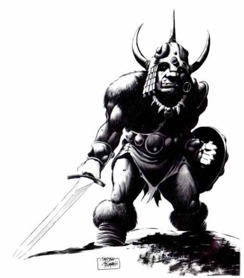 Half-ogre PC, by Timothy Truman, from the article "The whole half-ogre: The best darn door-opener there is" by Roger E. Moore,... – @oldschoolfrp on Tumblr Half-ogre PC, by Timothy Truman, from the article "The whole half-ogre: The best darn door-opener there is" by Roger E. Moore,... – @oldschoolfrp on Tumblr