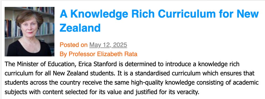 Screen shot from NZCPR of Elizabeth Rata on changing NZ curriculum 
