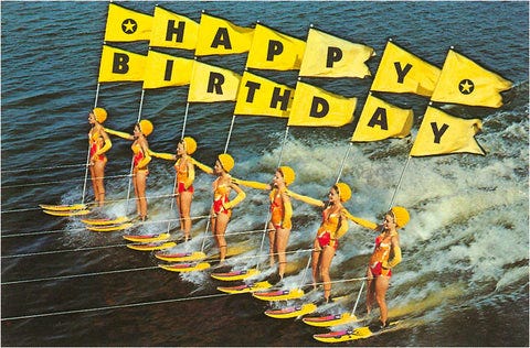 Retro Water Skiers Happy Birthday Postcard – Museum of Neon Art Retro Water Skiers Happy Birthday Postcard – Museum of Neon Art
