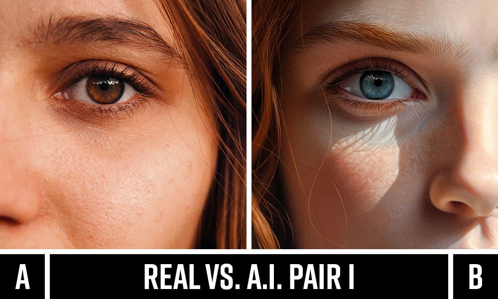 Real image of lighter skin tone vs. AI-generated version Real image of lighter skin tone vs. AI-generated version