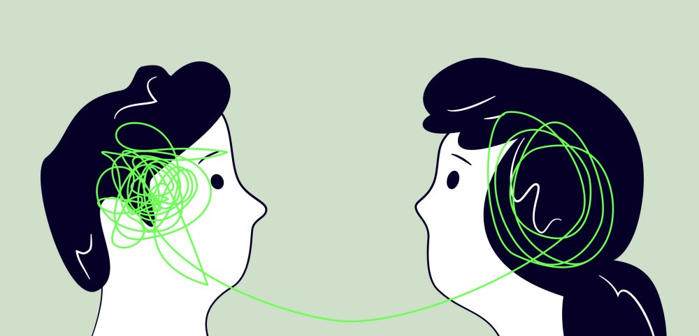 Two humans head silhouette psycho therapy concept