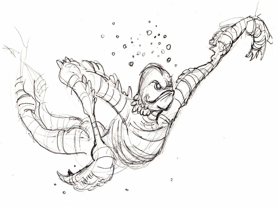 Ink sketch of the Creature from the Black Lagoon.