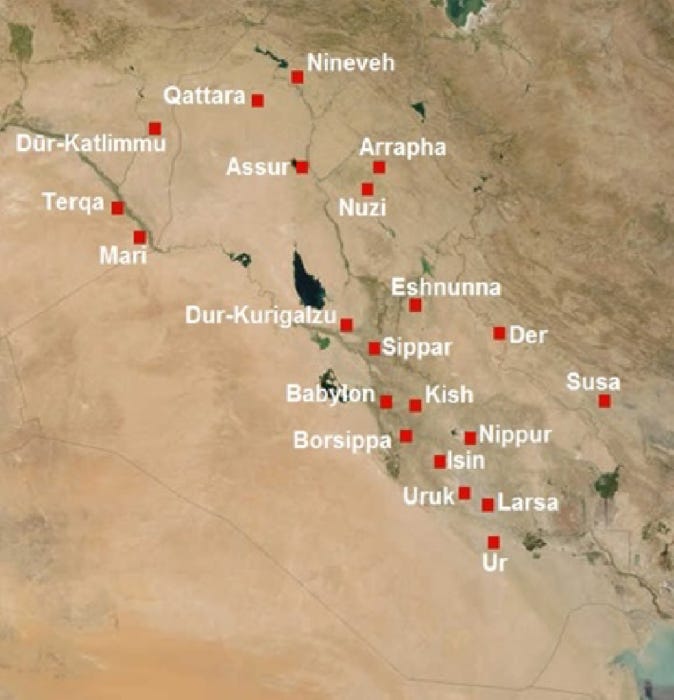 A map of Mesopotamia in 2nd millennium BC, showing Uruk. (CC BY-SA 2.5) A map of Mesopotamia in 2nd millennium BC, showing Uruk. (CC BY-SA 2.5)