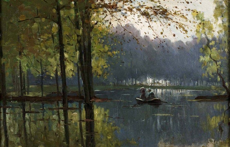 'Overstroomd park' 1910 - olieverf op doek: Bartus Korteling (herkomst: coll. Museum De Waag, Deventer) 'Overstroomd park' 1910 - olieverf op doek: Bartus Korteling (herkomst: coll. Museum De Waag, Deventer)