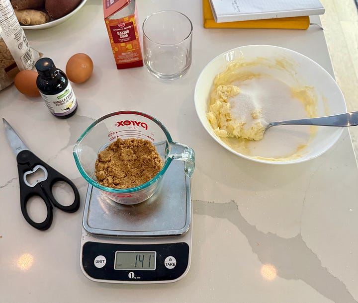 Creaming butter and sugar for chocolate chip cookies by hand