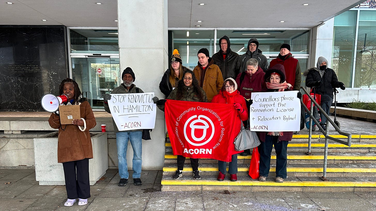 Hamilton ACORN holding a rally outside of City Hall on January 17, 2024 Hamilton ACORN holding a rally outside of City Hall on January 17, 2024