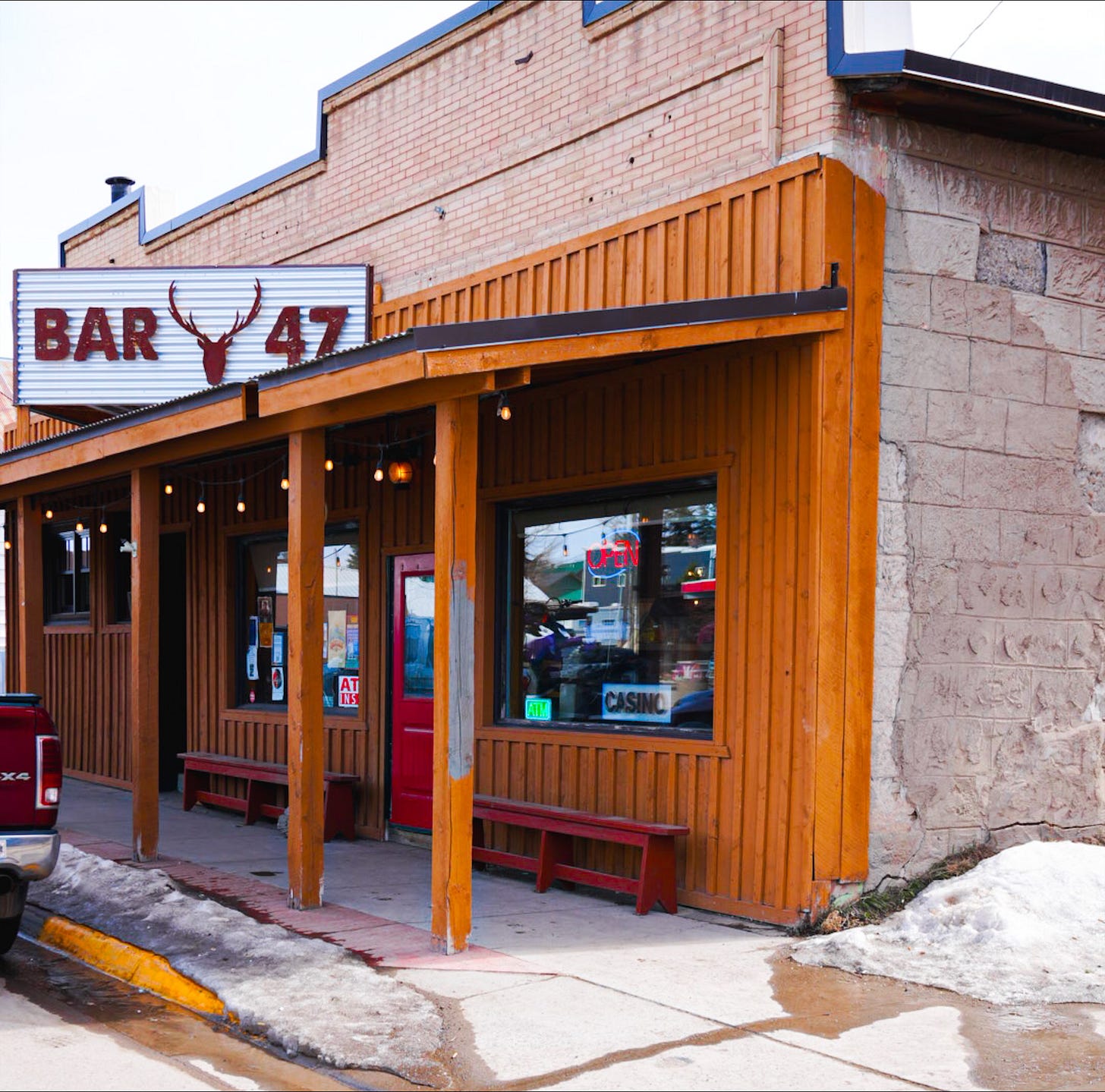 Bar 47 restaurant exterior on Main Street, White Sulphur Springs, Montana