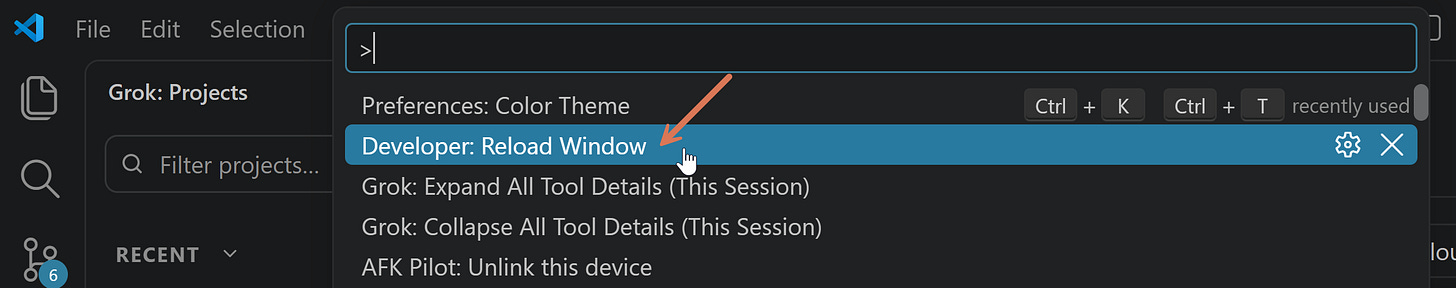 Restart Claude Code by pressing “Ctrl + Shift + P,” then “Developer: Reload Window” Restart Claude Code by pressing “Ctrl + Shift + P,” then “Developer: Reload Window”
