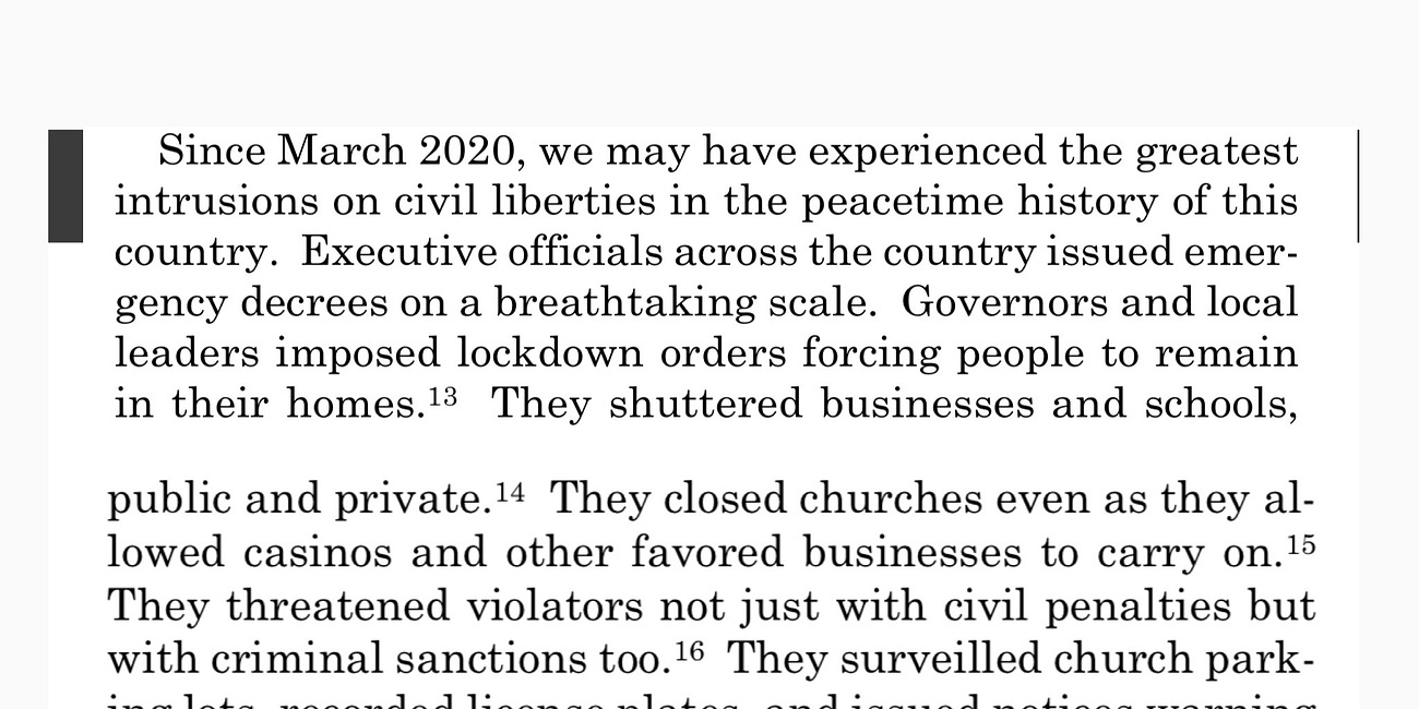 Supreme Court Justice Gorsuch lays into the unprecedented civil liberties violations during Covid
