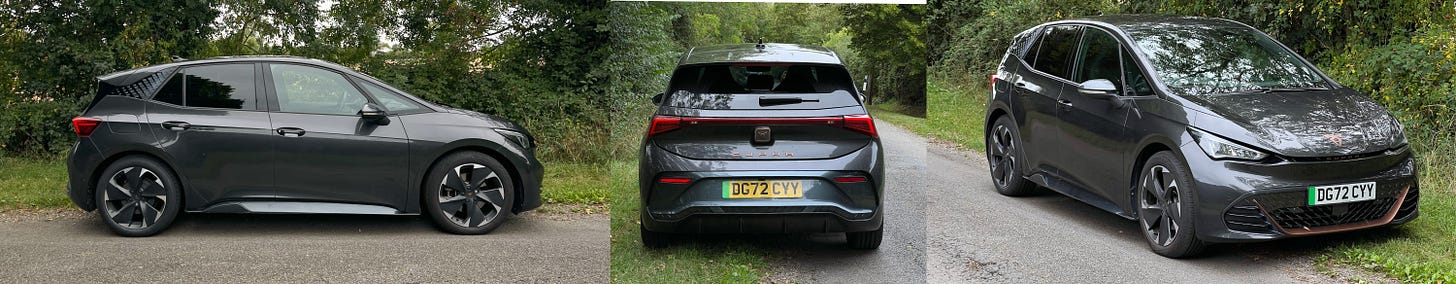 A triptych of an electric car