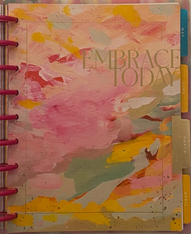 My Happy Planner divider for the month of March that says Embrace Today