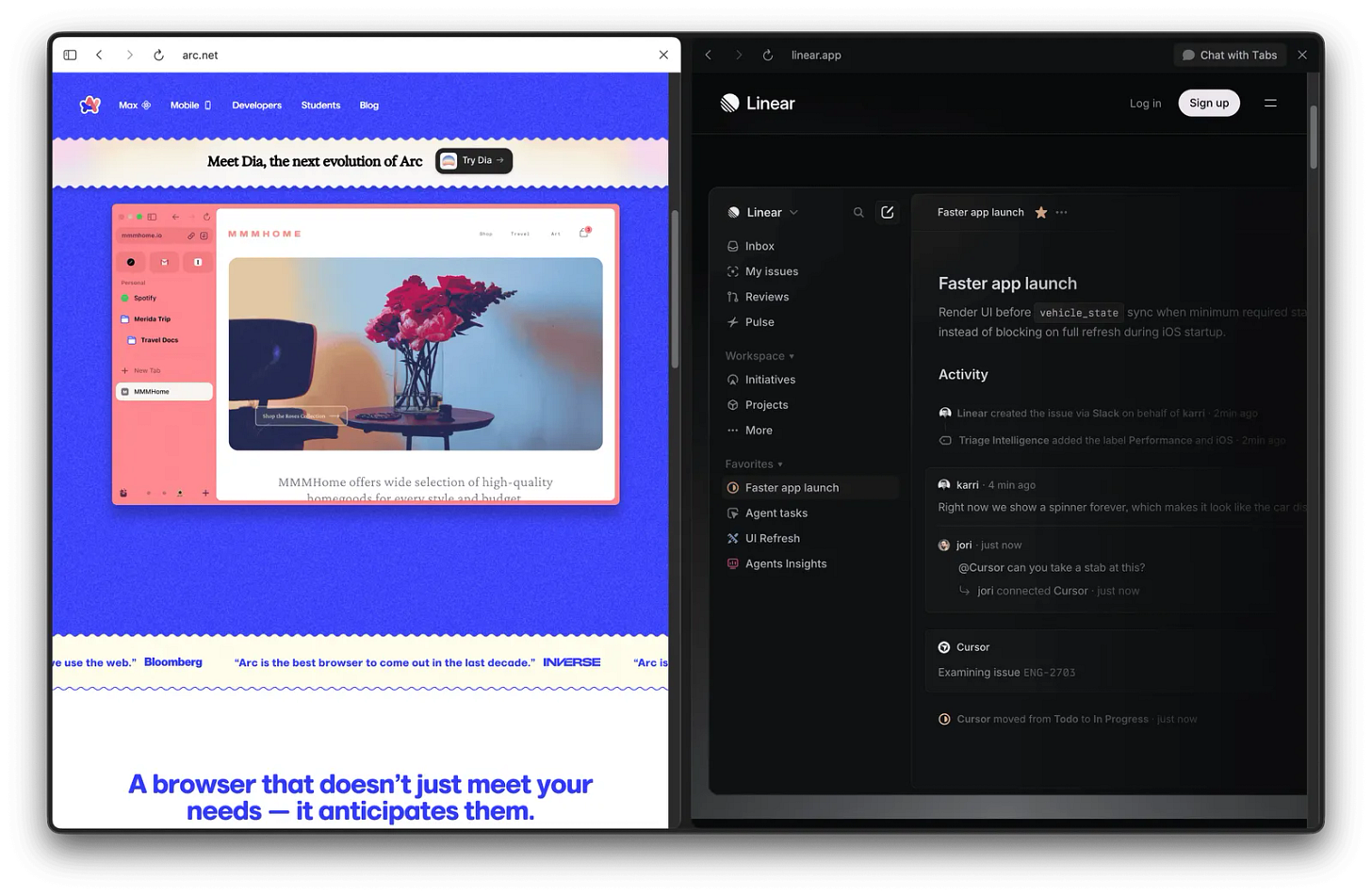 Arc and Linear attract many of the same professional users, and their visual invitations point in opposite directions. Arc and Linear attract many of the same professional users, and their visual invitations point in opposite directions.