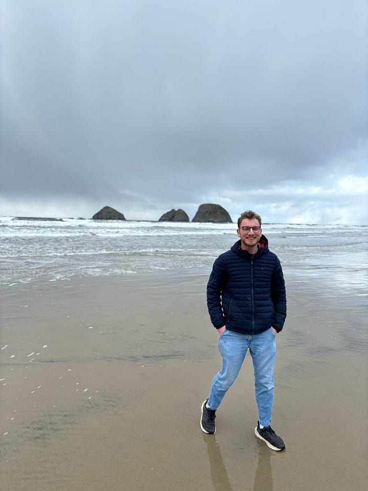 A very pretty horse, two pretty waterfalls, and Jesse at the Oregon coast