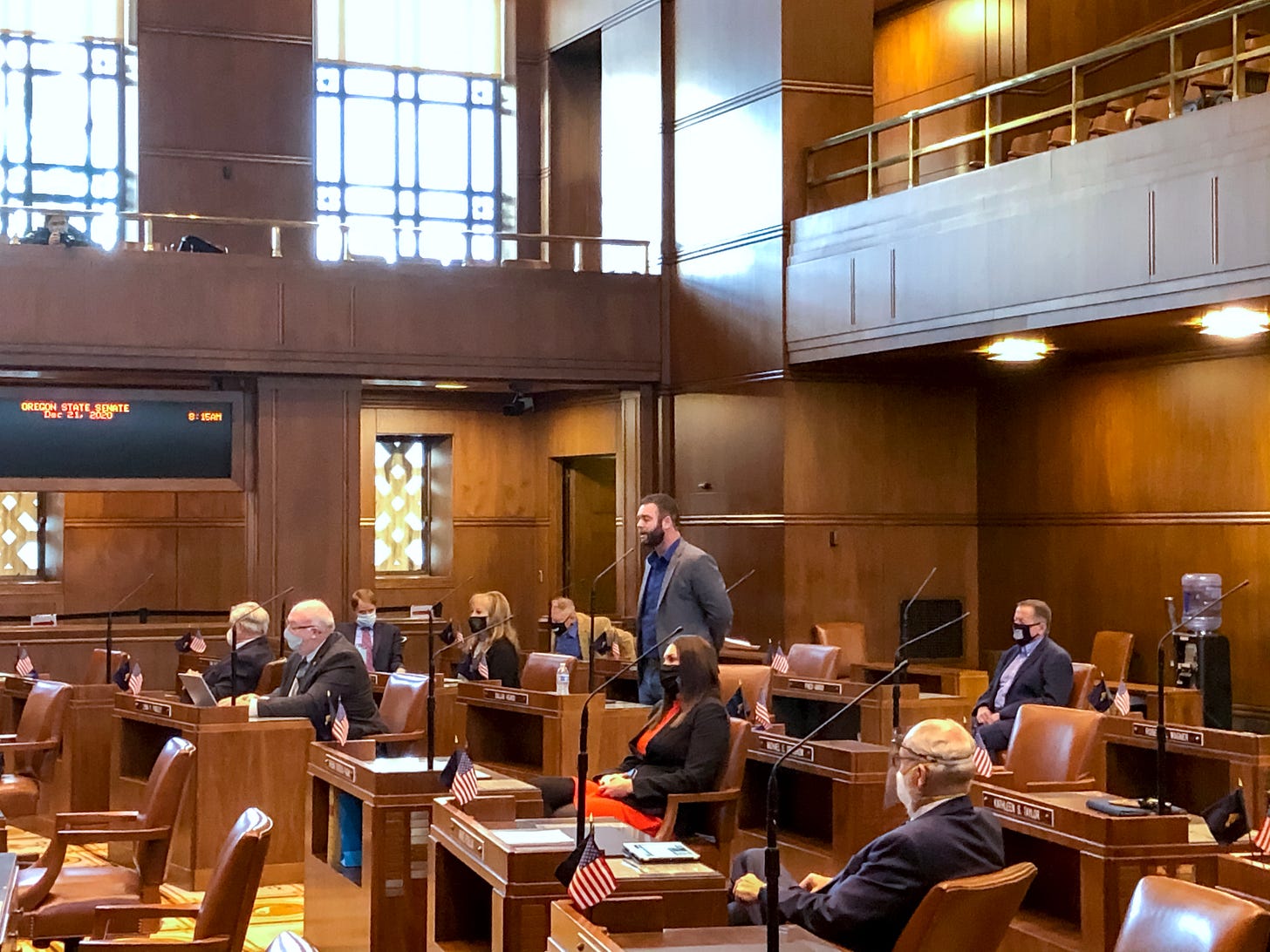 Legislators on the floor at the State Capitol Monday during a special session on Dec. 21, 2020.