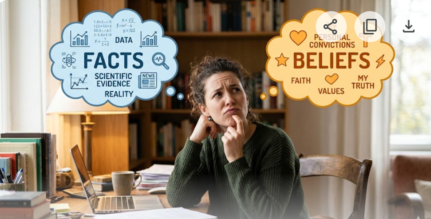 The image depicts a person seated at a desk surrounded by books, a computer, and various papers, with a cloud of thoughtful expressions and a list of interconnected concepts including data, beliefs, faith, and truth.
AI-generated content may be incorrect. The image depicts a person seated at a desk surrounded by books, a computer, and various papers, with a cloud of thoughtful expressions and a list of interconnected concepts including data, beliefs, faith, and truth.
AI-generated content may be incorrect.