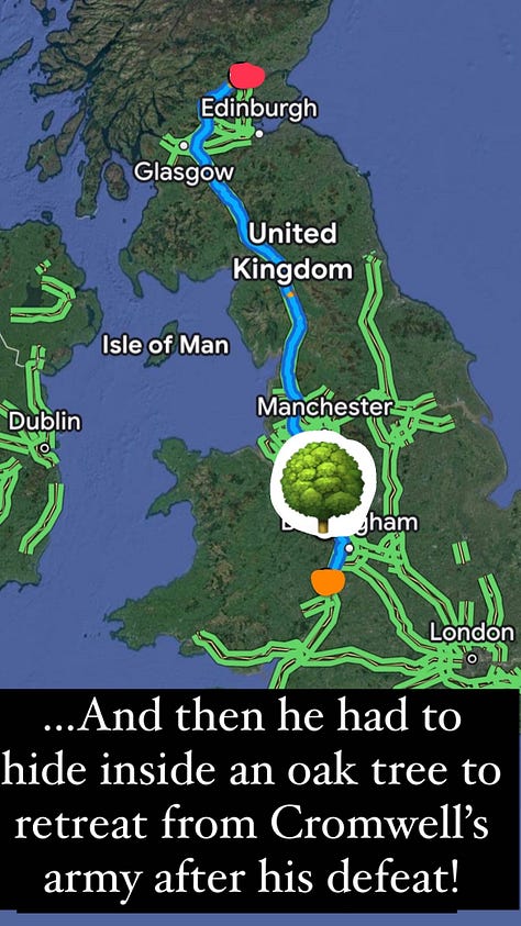 Some of Charles II’s travels through Europe during the war and exile