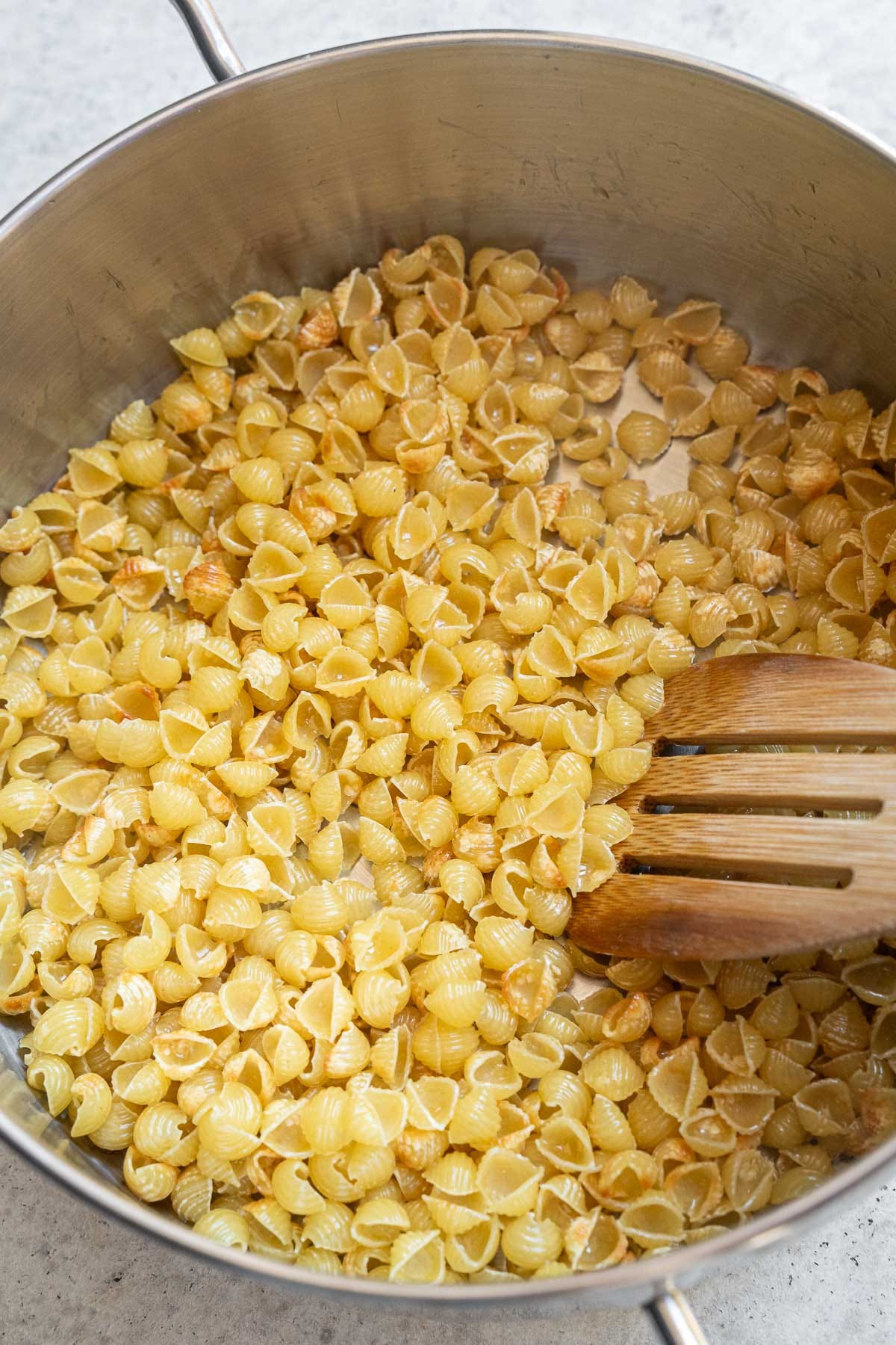 Cooking the pasta shells