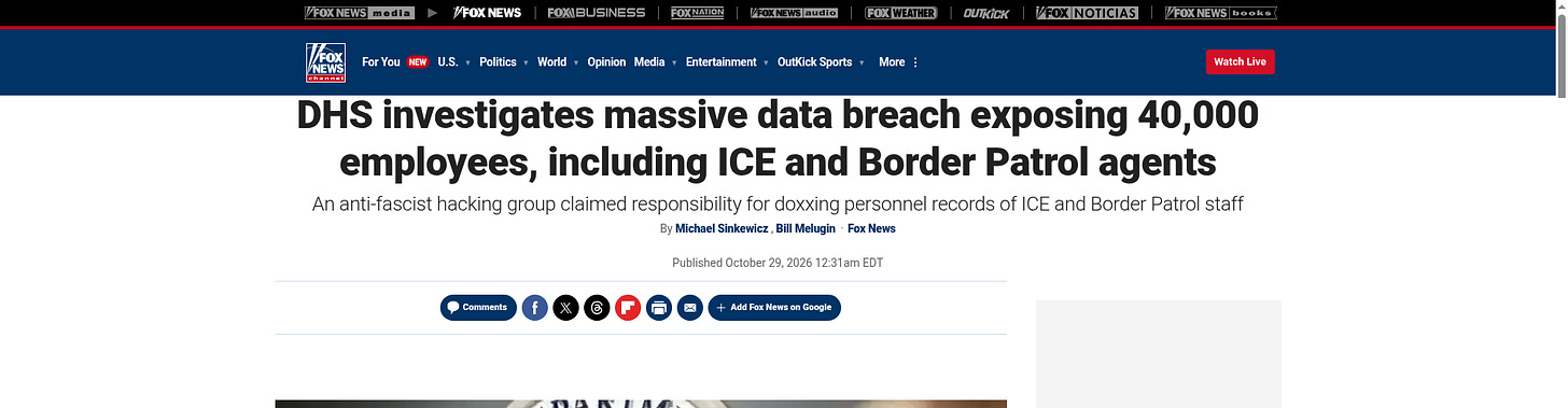 Fox News headline: DHS investigates massive data breach exposing 40,000 employees