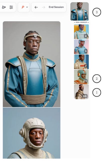 #1: Original image #2: Image 1 after the first round selection #3: Image after 5th selection rounds