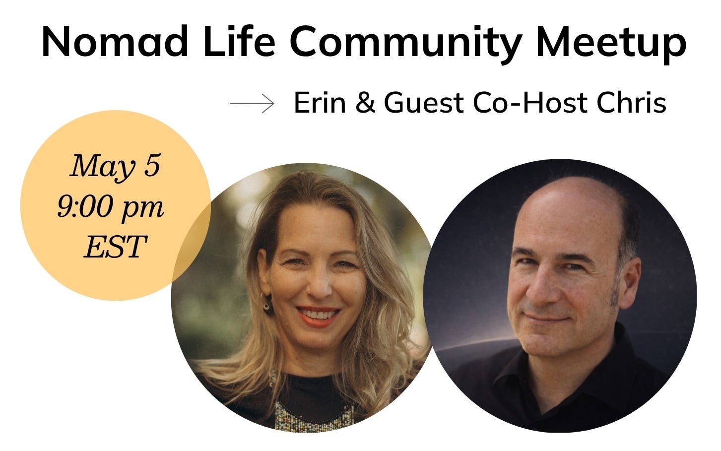 Blond-haired white woman sitting and bald, white man in professional poses.