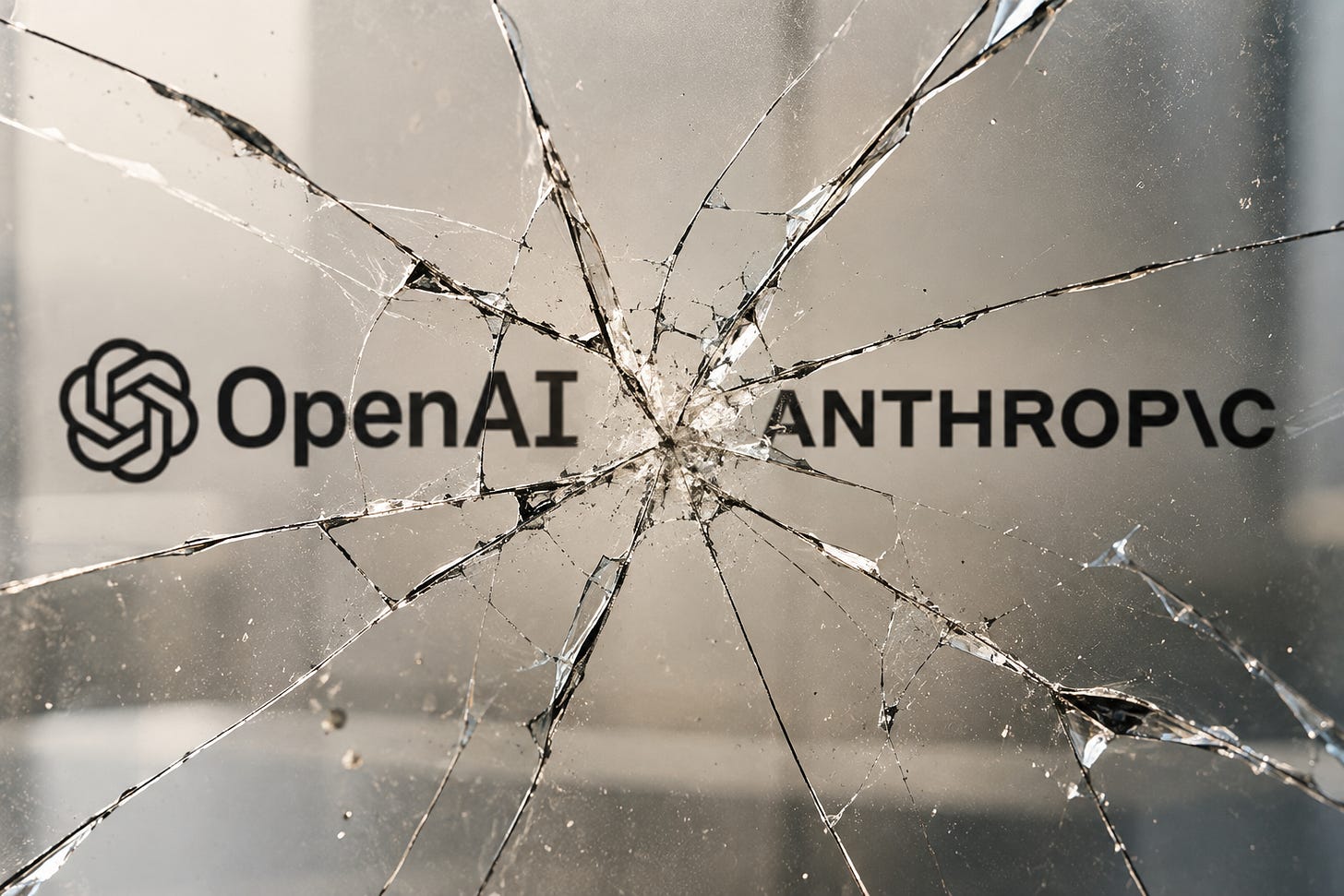 OpenAI and Anthropic logos seen through a heavily cracked pane of glass. OpenAI and Anthropic logos seen through a heavily cracked pane of glass.