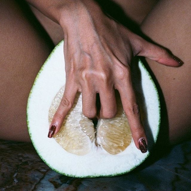 An Instagram  post added by loren01 on Jun 23, 2023. The author is @nudecology. May present: watermelon, gesture, finger, food, fruit.