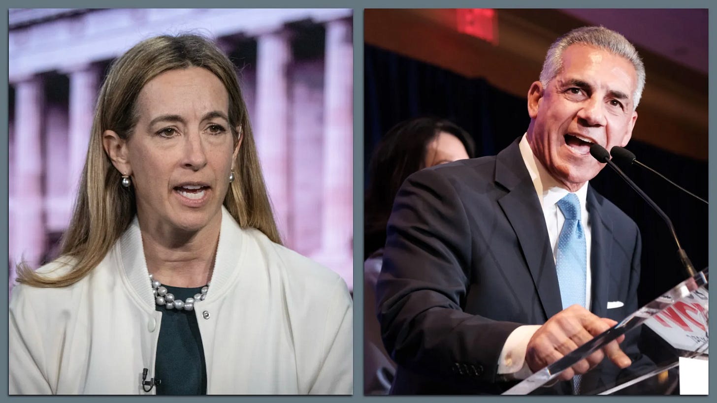 Mikie Sherrill and Jack Ciattarelli in side-by-side photos