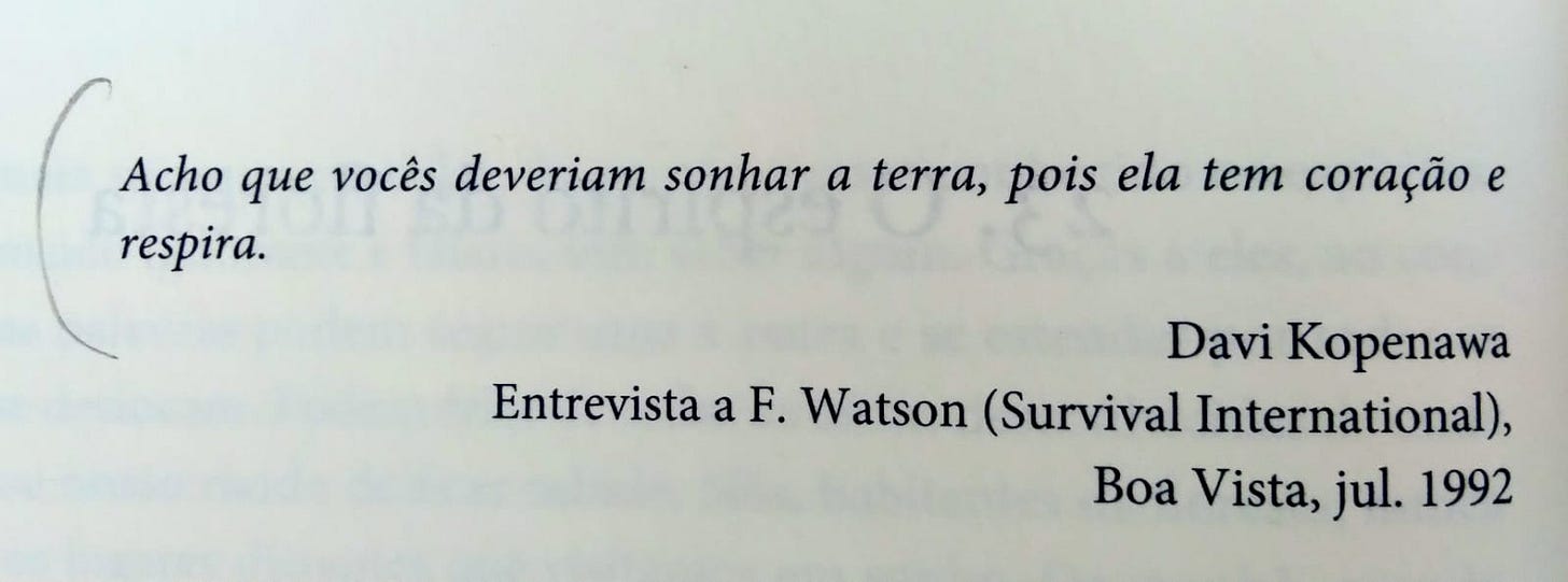Acho que vocês deveriam sonhar a terra, pois ela tem coração e respira. — Davi Kopenawa