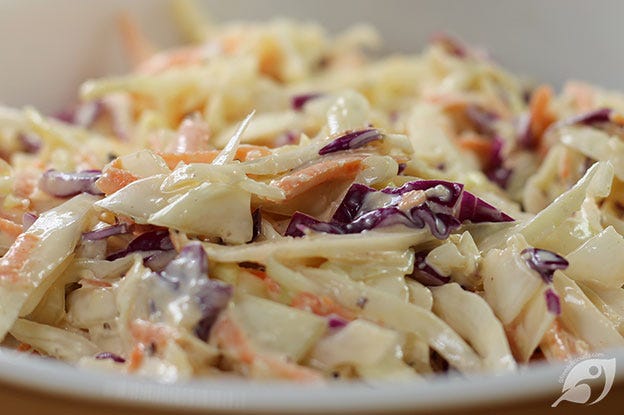 Gluten-Free Food: Creamy Coleslaw closeup Gluten-Free Food: Creamy Coleslaw closeup