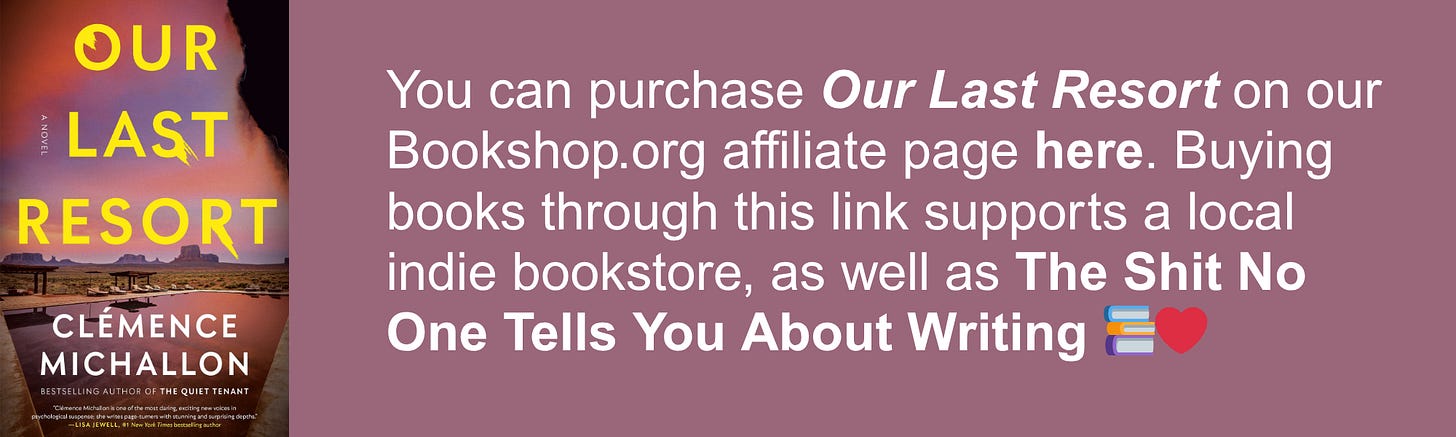 You can purchase Our Last Resort on our Bookshop.org affiliate page here. Buying books through this link supports a local indie bookstore, as well as The Shit No One Tells You About Writing 📚❤️