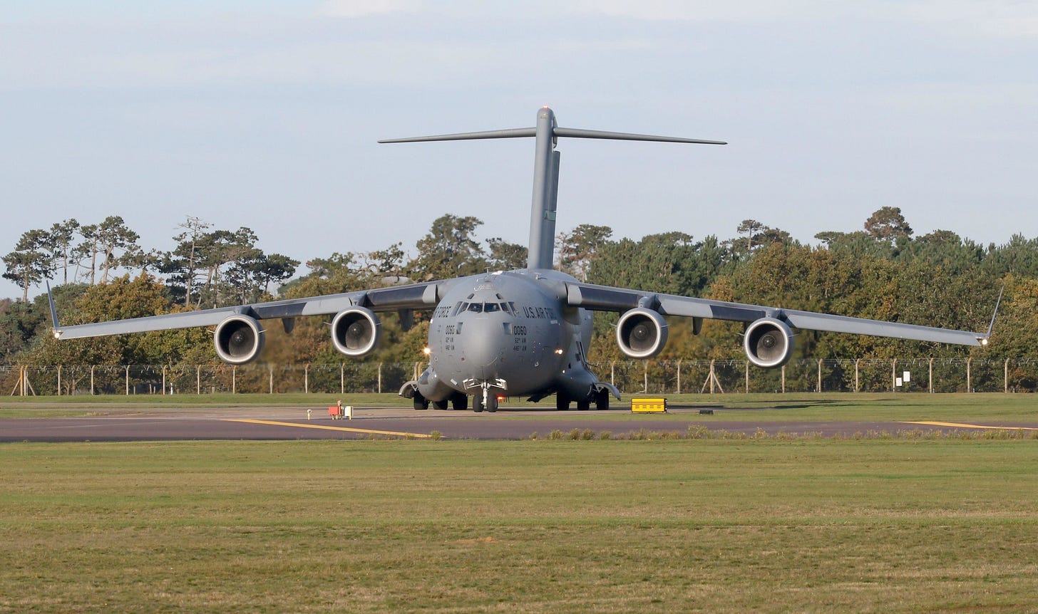 A US C-17 Globemaster at RAF Lakenheath in Suffolk, UK. (File photo: Gary Stedman / Alamy)