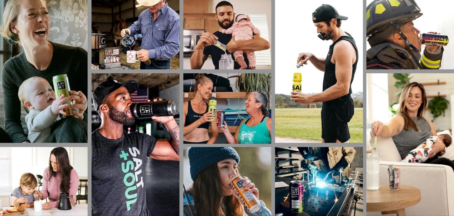 A group of people drinking LMNT electrolyte beverages A group of people drinking LMNT electrolyte beverages