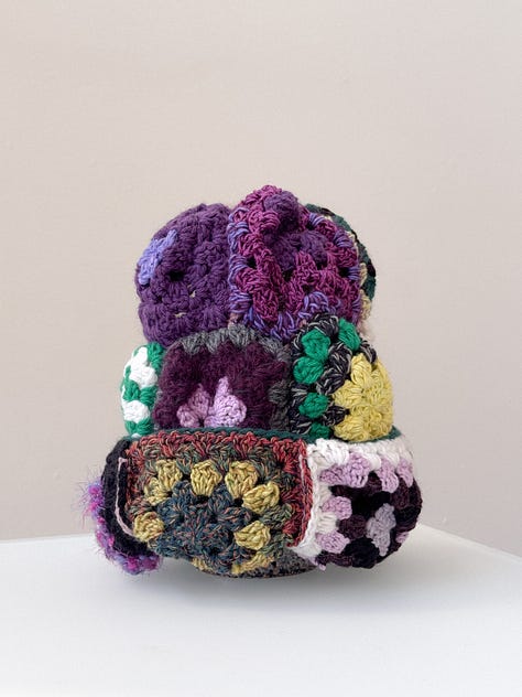 Purple and green granny crochet patchwork beanie