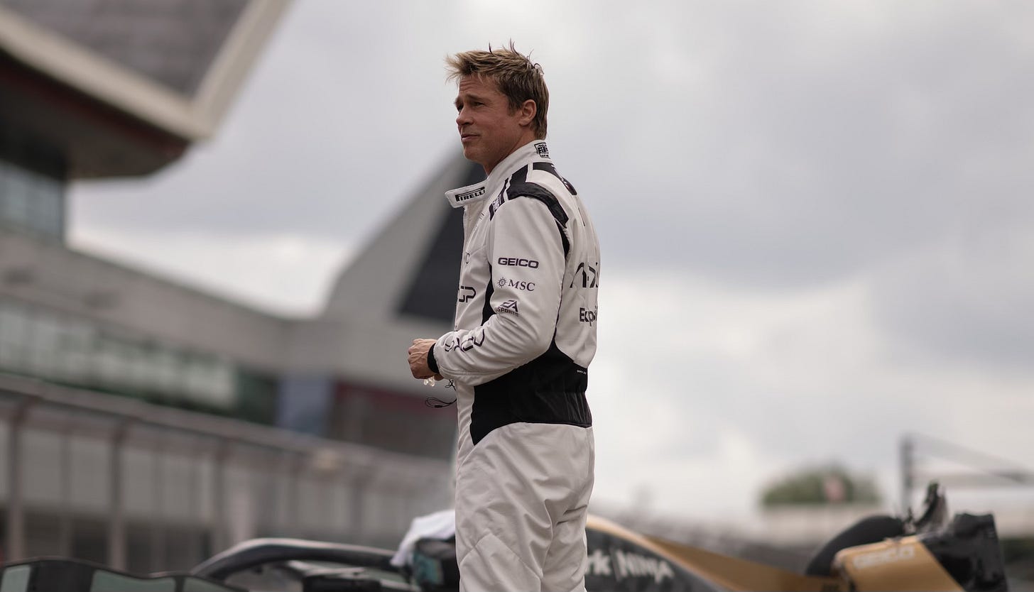 Brad Pitt as Sonny Hayes in F1: The Movie Brad Pitt as Sonny Hayes in F1: The Movie