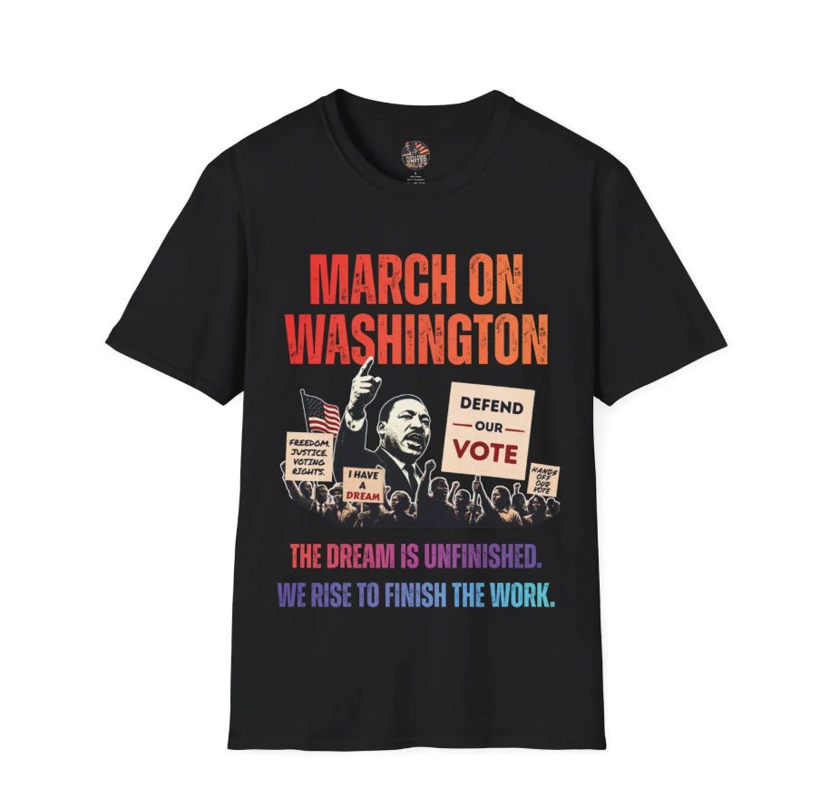 Support the March on Washington, defend the vote, and help us mobilize. Shop our new shirt and rise with us to finish the work.