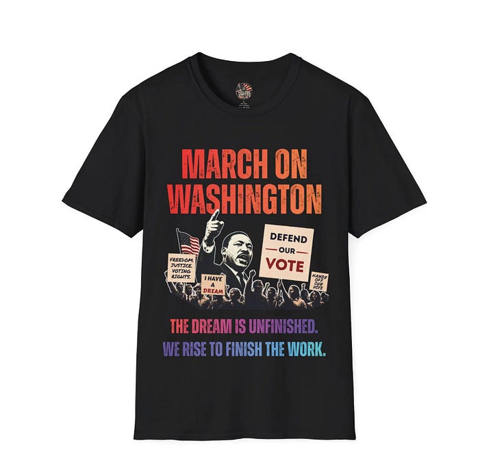 Support the March on Washington, defend the vote, and help us mobilize. Shop our new shirt and rise with us to finish the work.