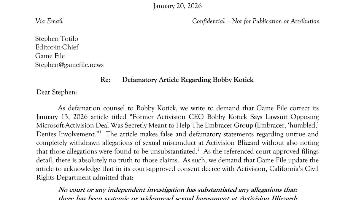 Bobby Kotick’s lawyers sent me a bad email (and later apologized) - Game File | Stephen Totilo