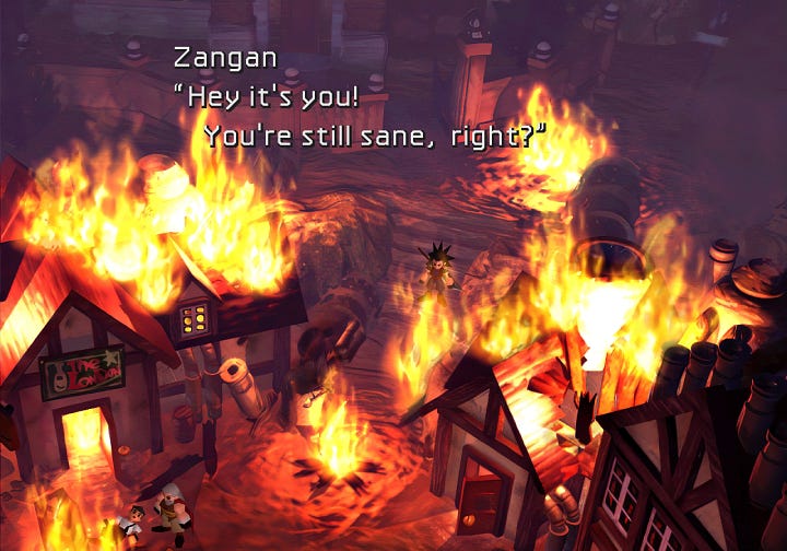 Zangan: "Hey it's you! You're still sane, right?" — "Then come over here and help me!"