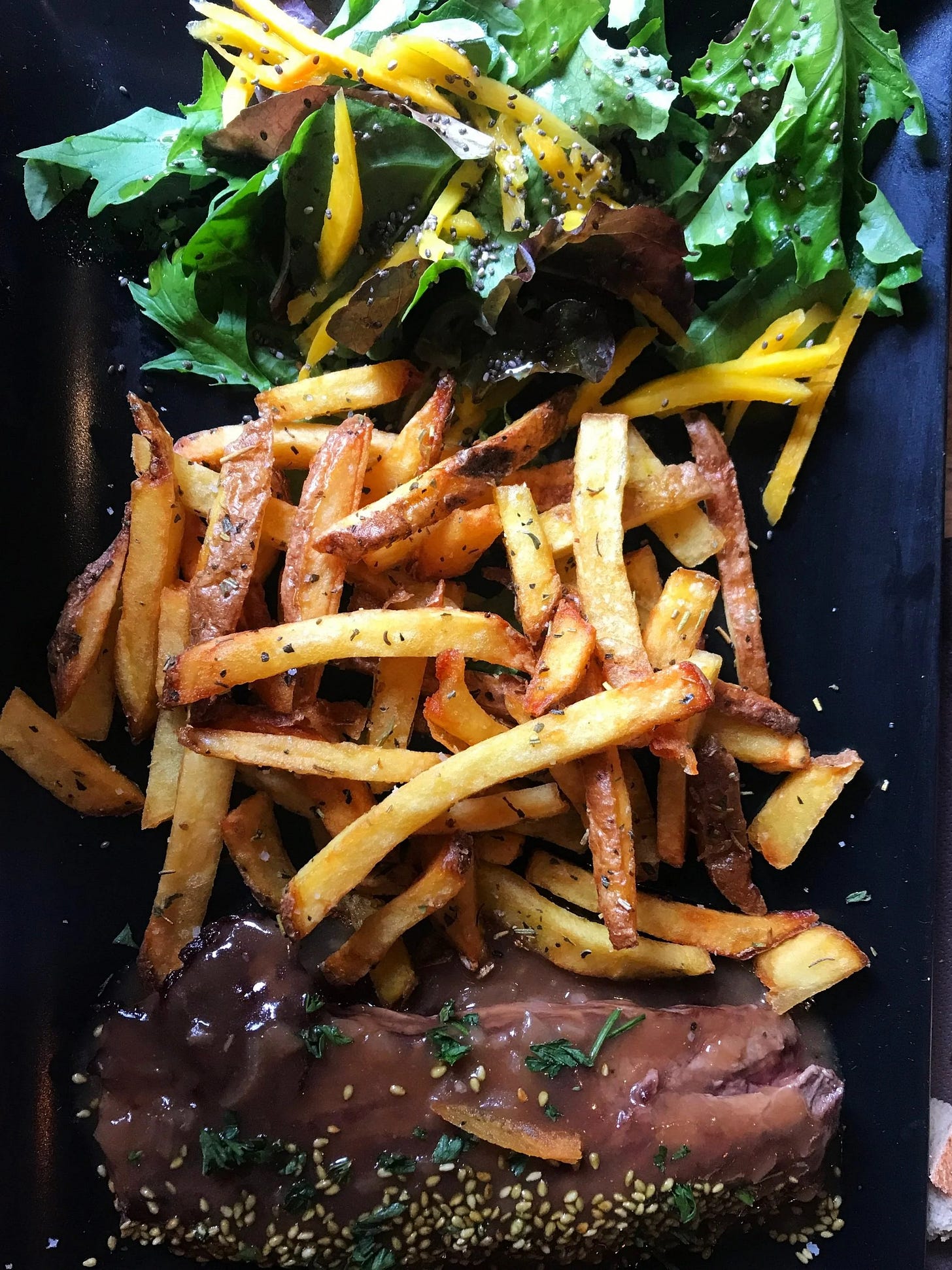  Entrêcote steak with fries and salad from Le Bazacle at Toulouse, France 