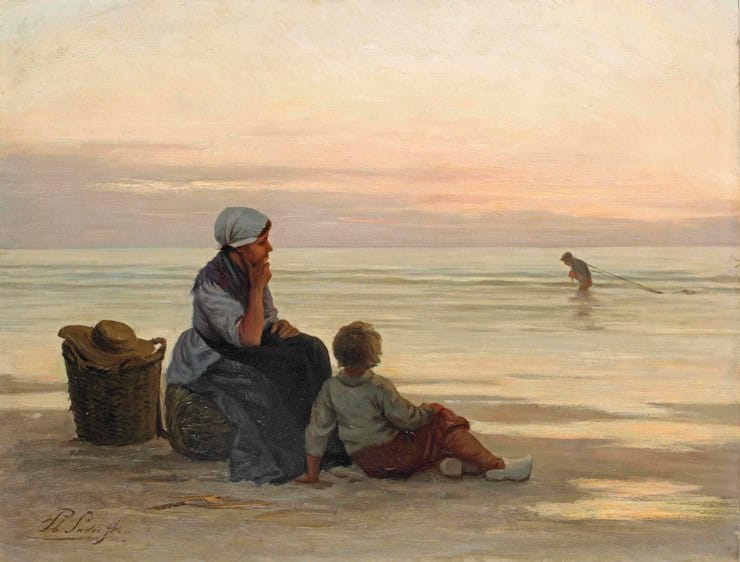 'A quiet evening at sunset' - Olieverf op doek: Philip Sadée
