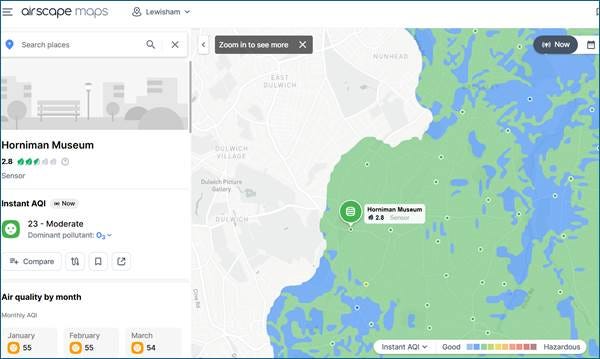 Screenshot of air pollution information from their monitor before it went offline