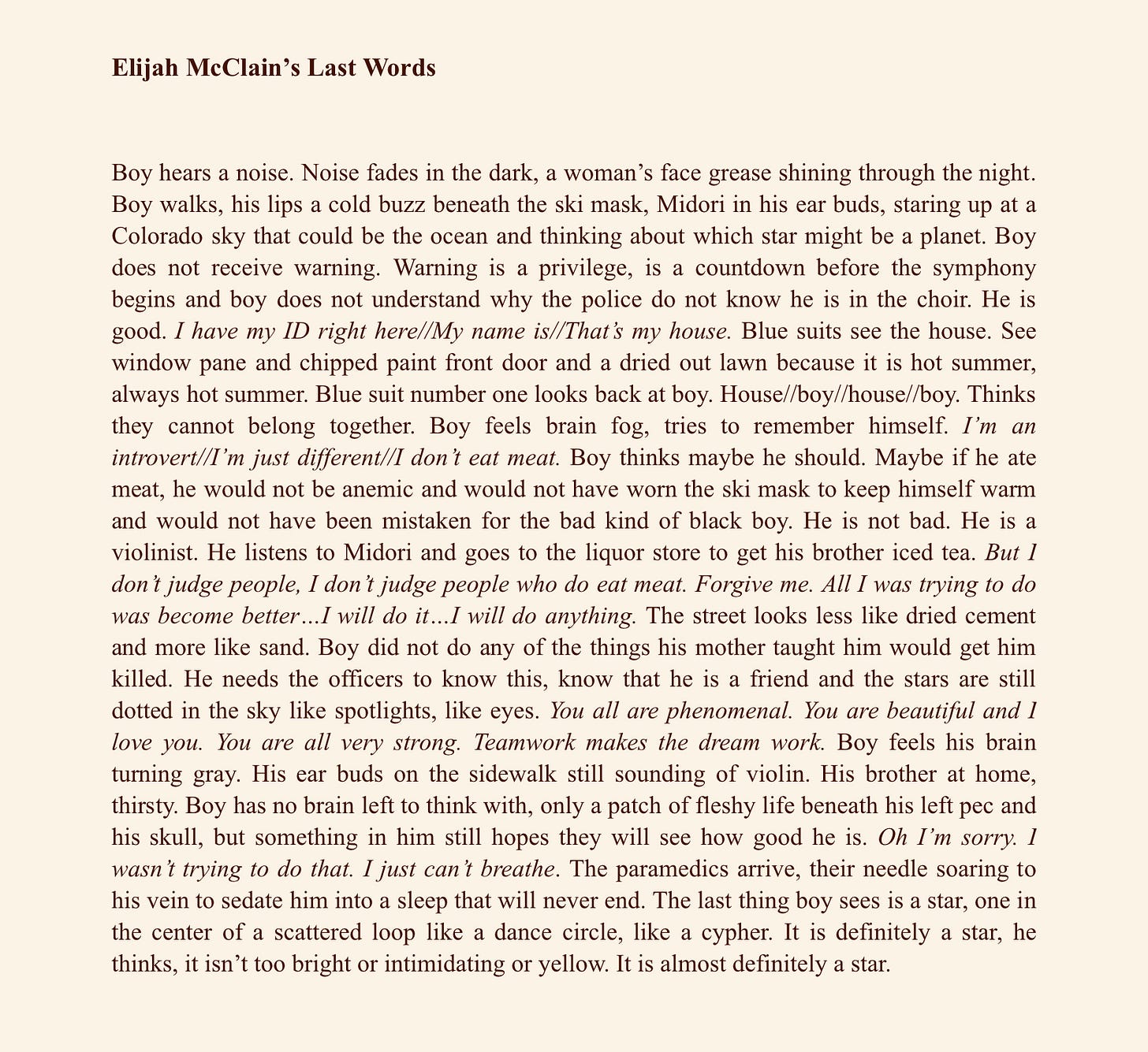 a screenshot of the poem elijah mcclain's last words by leila mottley