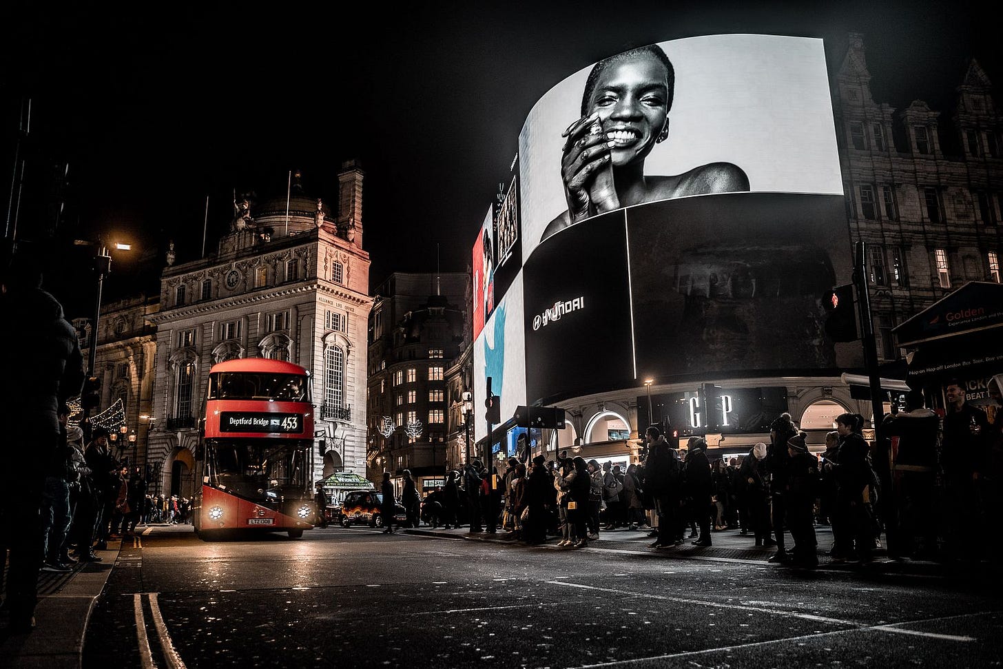 Outdoor ads over darkened figures Outdoor ads over darkened figures