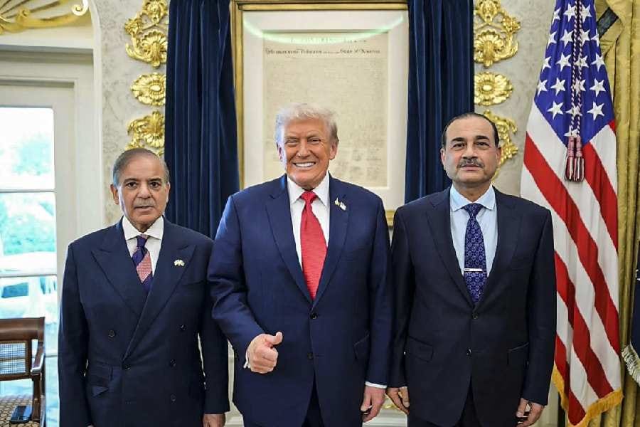 In this image received on Sept. 26, 2025, US President Donald Trump during a meeting with Pakistan Prime Minister Shehbaz Sharif and Field Marshal Asim Munir at the White House, in Washington, DC, USA