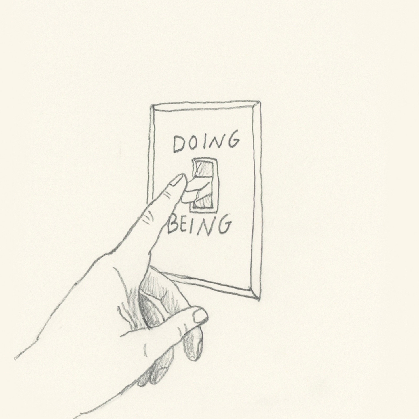 a hand enters the sketch and is in the midst of flipping the switch from Doing to Being.