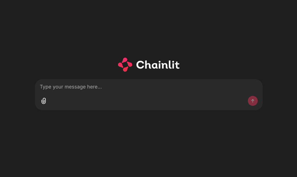 The Chainlit welcome screen